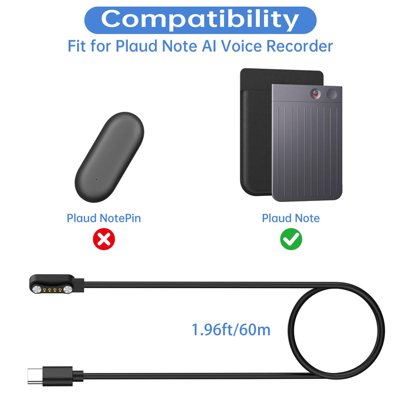Vancle 2 Pack Charger for PLAUD Note & Note Pro AI Voice Recorder, USB C Magnetic Charging Cable Cord for PLAUD Note Pro Charger 2*USB C