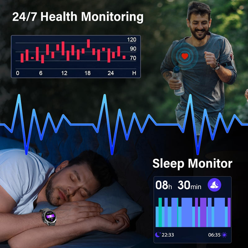 Military Smart Watches for Men(Answer/Make Calls), 1.39"HD Fitness Watch, 24/7 Heart Rate Sleep Monitor, Smart Watch for Men 110+ Sport Modes, 30Day, IP68 Waterproof Smartwatch for Android iOS Jet black