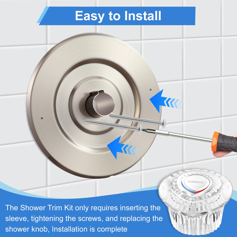 Shower Trim Kit, Compatible with Moen T470 Chateau Shower Trim Kit, With Dual Seal Replacement Cartridge, Escutcheon, Shower handle, Tubes and Screws (Brushed Nickel) Brushed Nickel
