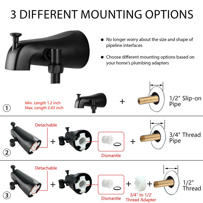 Tub Spout with Diverter Matte Black, 5 Settings Metal Bathtub Faucet with Sprayer High Pressure Bath Tub Faucet Set