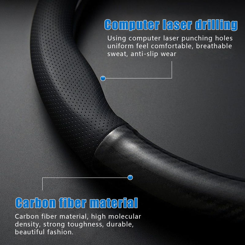 gunhunt 1 PC Car Breathable Steering Wheel Cover, Carbon Fiber Non-Slip Steering Wheel Protector, Wear -Resistant Steering Wheel Sleeve, Four Seasons Universal Steering Wheel Set (D -Shaped) D shape Carbon Fiber Black