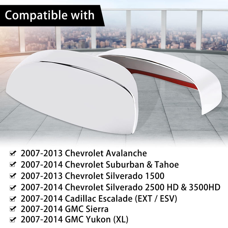 Chrome Side View Mirror Covers Caps Top Half Compatible with Chevrolet Silverado Tahoe Suburban Avalanche, GMC Sierra Yukon Cadillac Escalade 2007 2008 2009 2010 2011 2012 2013 2014
