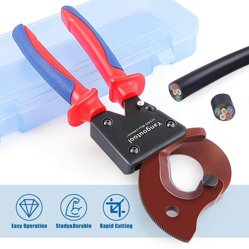Yangoutool Ratchet Cable Cutter Heavy Duty for Copper and Aluminum Cables, 240mm² Capacity, Sharp Polished Edges, Ideal for Cutting Large Armored Electrical Wires, Perfect for Electricians 325AN