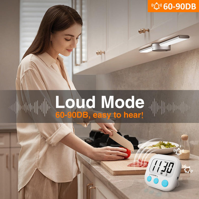 12 Pack Digital Kitchen Timers for Cooking Magnetic Timer for Cooking Loud Alarm White 6