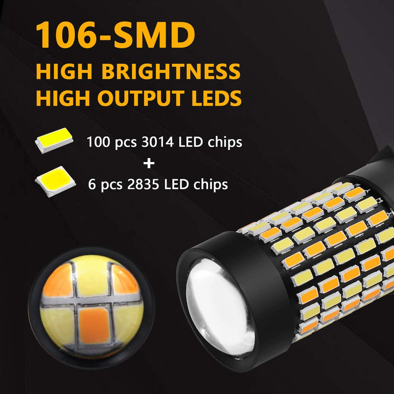 PHINLION Super Bright White Amber Dual Color Switchback 3157 3155 3057 3457 4157 LED Bulbs with Projector for Car Front Turn Signal Parking Lights, Pack of 2