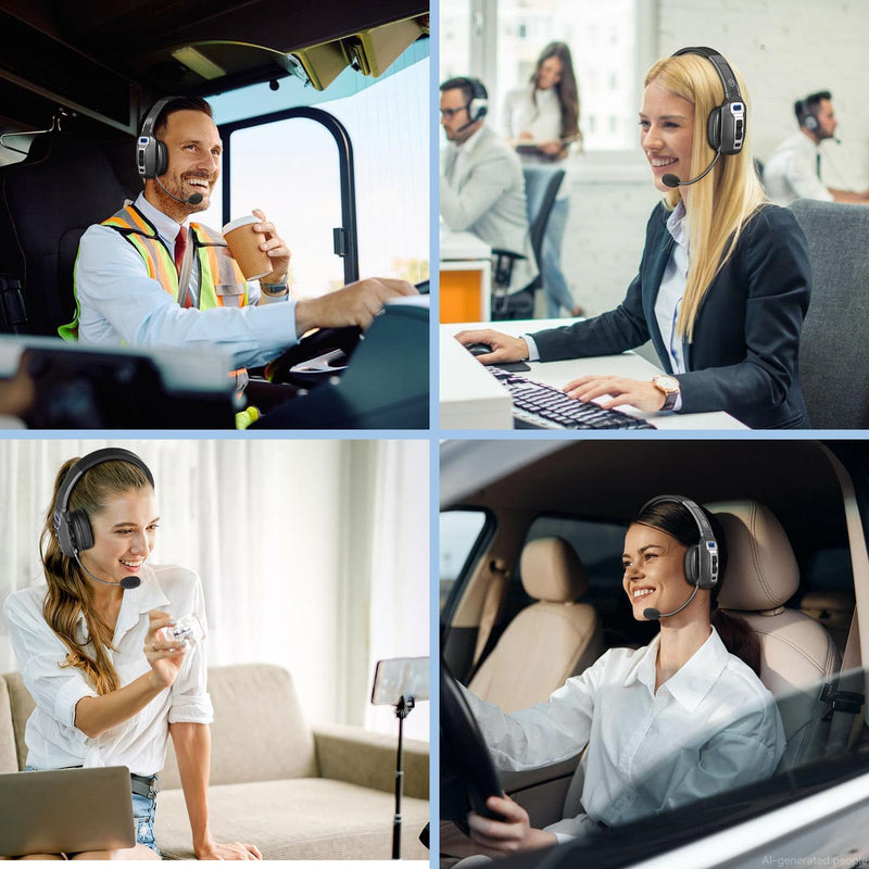 BRAMMAR Trucker Bluetooth Headset with AI Noise Cancellation Microphone, Trucker Headset with 65Hrs Talk Time & Mute Button, Multipoint Connection, Bluetooth Headsets Fit for Truck Drivers/Cell Phones Black