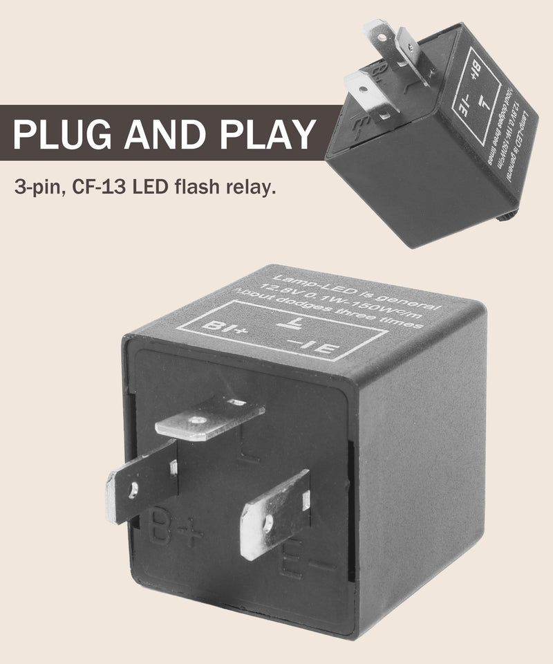 CF-13 LED Flasher Relay, Universal 12V Car Flasher Relay for LED Turn Signal Fixing Hyper Blink Flash, Fits Car SUV Motorcycle