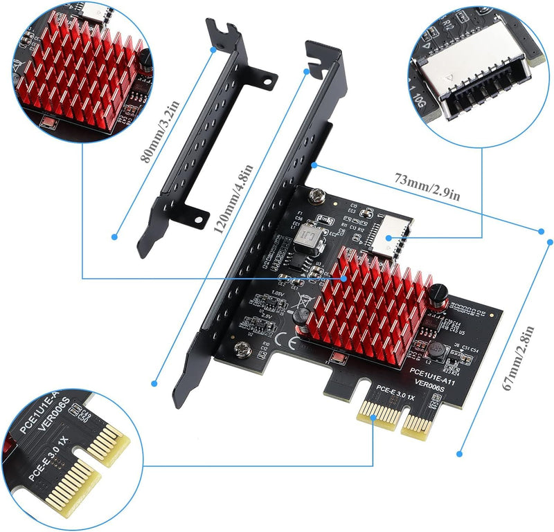 PCI-E Express Expansion Card, PCI-E 1X to USB 3.1 Type E Gen2 A-Key, 10Gbps Front Panel Adapater Card, 3.0 X1 Adapter ASM3142, Support for WIN10/8/7