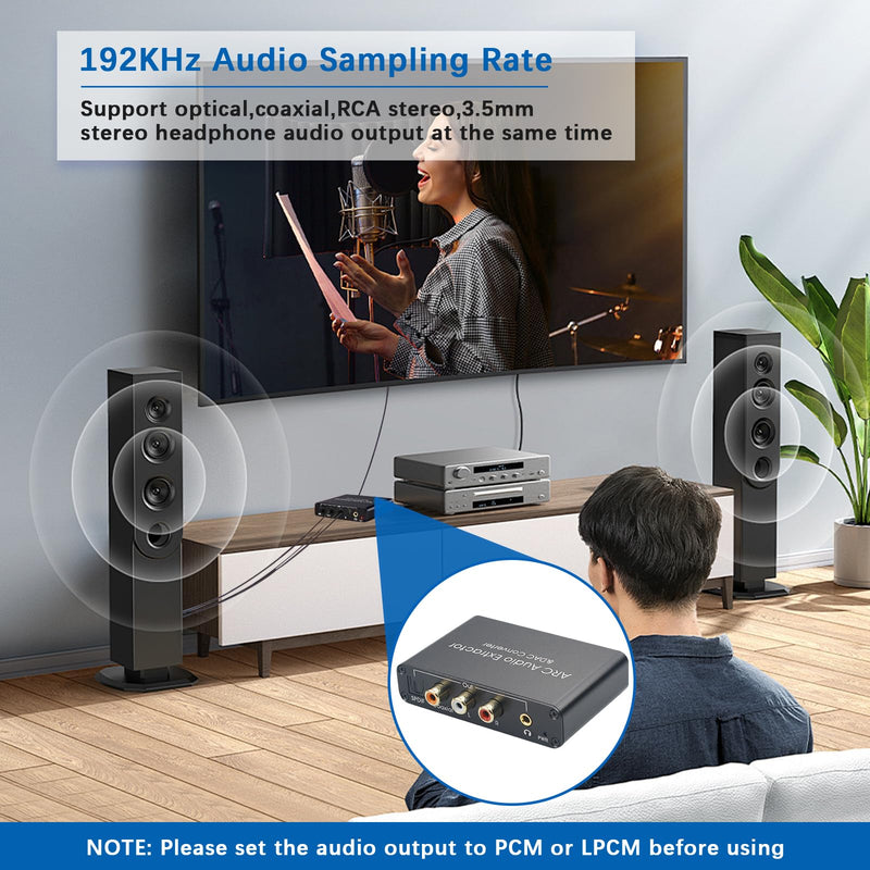 HDMI ARC to Optical Audio Adapter 192Khz DAC Digital to Analog Audio Converter, HDMI ARC Input to Optical/SPDIF Coaxial Stereo L/R 3.5mm Jack Out for HDTV Soundbar HDMI ARC Adapter 1