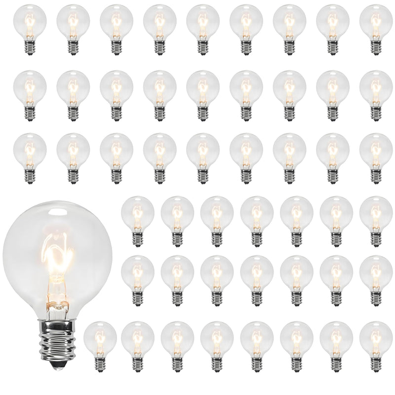 GOOTHY 50 Pack G40 Replacement Light Bulbs, 5W Incandescent Bulbs with E12 Candelabra Base, Clear Globe Replacement Light Bulbs for Outdoor String Lights Patio Backyard Garden Wedding Christmas Decor