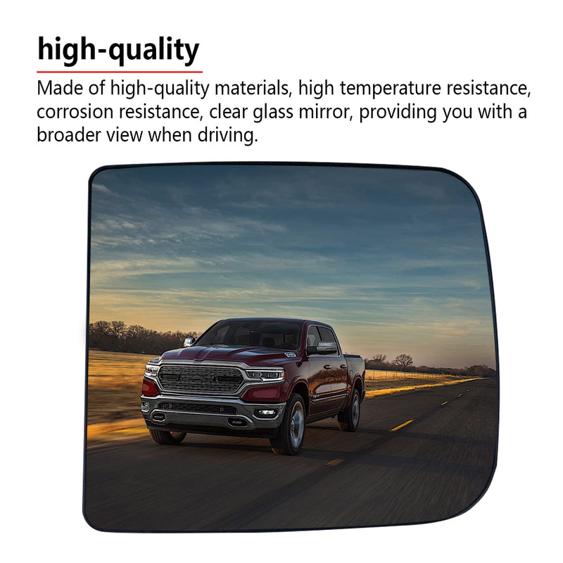 Heated Repl. Glass Right Passenger Side Compatible with Dodge Ram 1500 2500 3500 2009 2010 2011 2012 2013 2014 2015 2016 2018 2019 2020 tow flat mirror big lens Passenger Side Upper (Right)