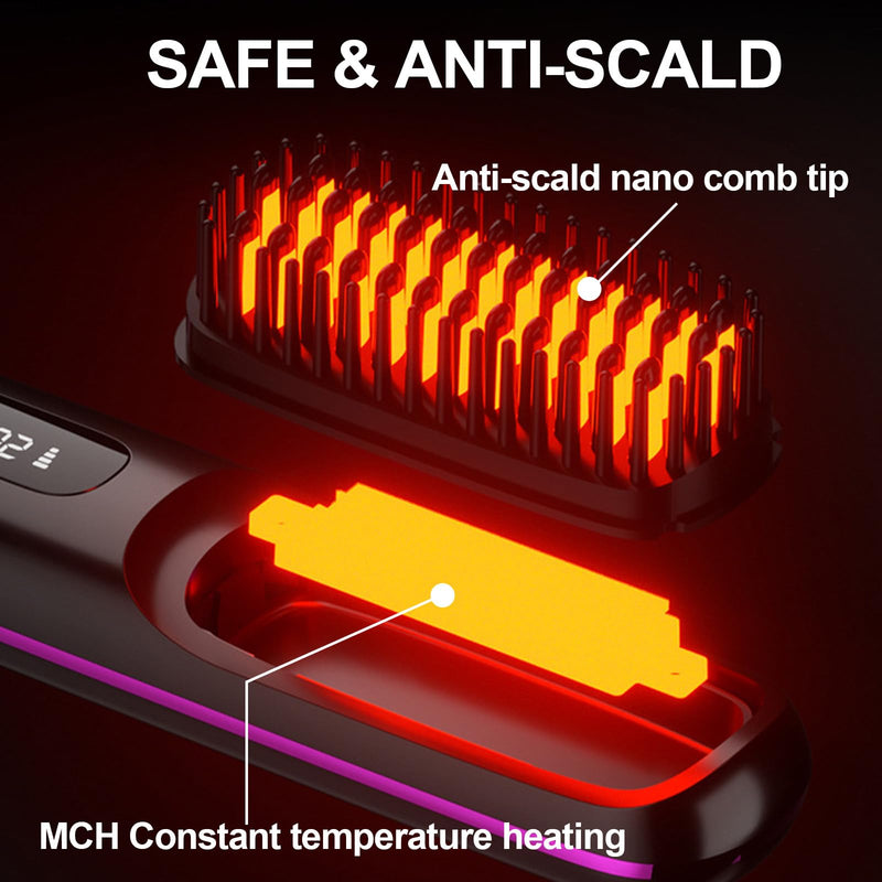 Go Brush Pro 2026 UK, Cordless Ceramic Heated Hair Straightening Comb, 3 Heat Settings & LED Screen & USB Rechargeable, Hair Straightener Brush for Short Hair Styler, Travel Portable