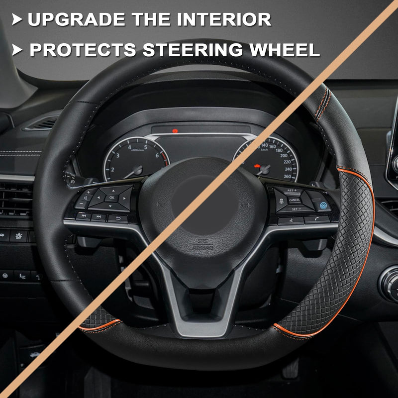 GIANT PANDA D Shape Steering Wheel Cover for Nissan Rogue Kicks - Auto Car Steering Wheel Cover Customized for Nissan Altima Sentra(Black+Orange Line-D-Shaped) D-Shaped Black+Orange Line