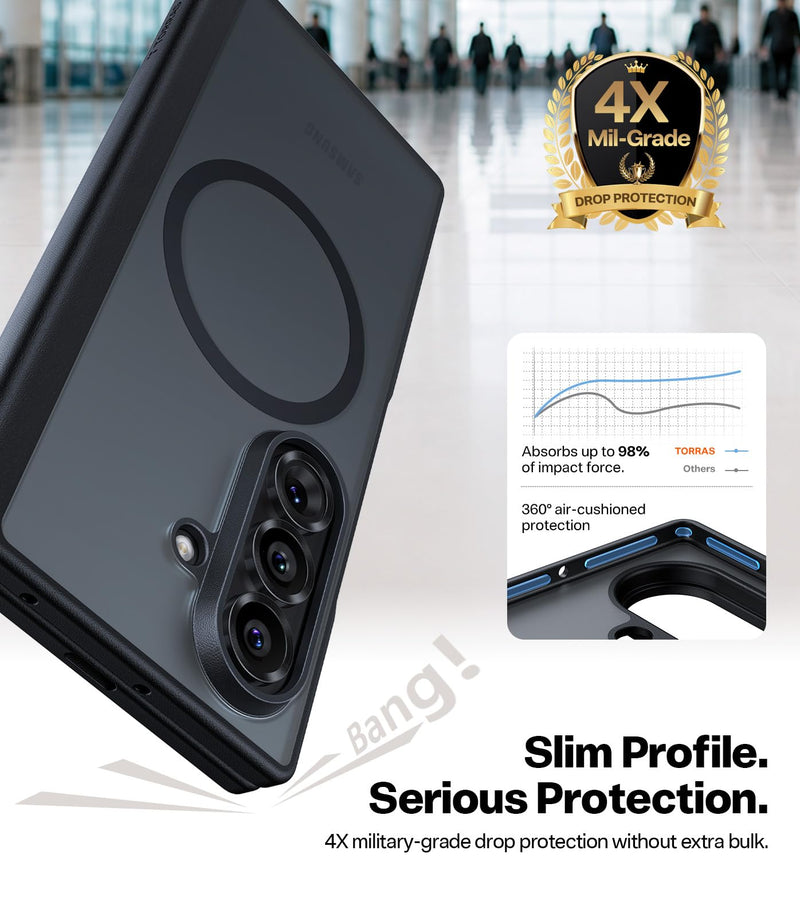 TORRAS Magnetic Slim for Samsung Galaxy Z Fold 8 Ultra Case Matte Black . | 2x Screen Protector Included, Fit for MagSafe, 4X Military Grade Hinge Protection Shockproof, Translucent, Silk-Smooth Feel