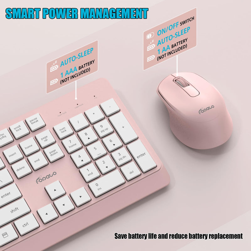 Wireless Keyboard and Mouse Combo Quiet for PC, Laptop and Mac - Pink | Single USB Receiver, Full Size with Number Pad, Silent, Low-Profile, Light Weight, Works with Windows & Mac for Home & Office