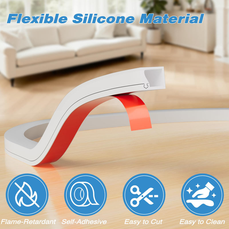 39" Silicone Cord Hider for 1 Cord, Self-Adhesive Wall Cord Cover | Flexible Side Buckle Cable Raceway for Wall Mounted TV, Home Office Desk Cable Management, White Small-39 Inch