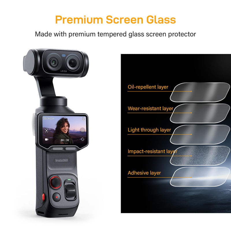 Auto Align Screen Protector for Insta360 Luna Ultra, Edge to Edge, 9H Hardness Scratch Resistant Tempered Glass, HD Clear
