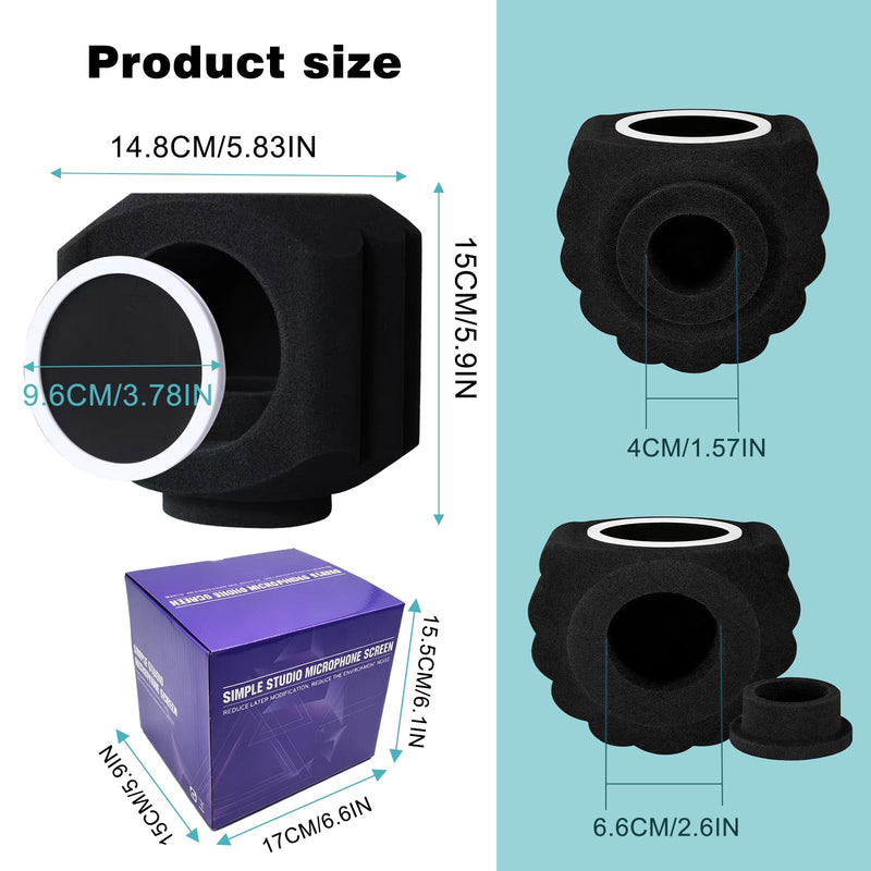 Microphone Isolation Shield Pop Filter for 40-66mm Microphone Soundproof Mic Isolation Ball Reducing Noise Eco Reflection Pop Shield Gift Mic Cover Foam for Podcasting Live Stream Subtitles Black