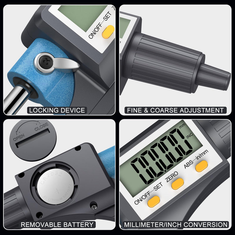 HDLKNAK Digital Micrometer, Outside Micrometer Precision Measuring Tool, 0-1"/0-25 mm, Inch/Metric 0.00005"/0.001 mm, Machinist Thickness Gauge Tool, Large LCD Display Blue