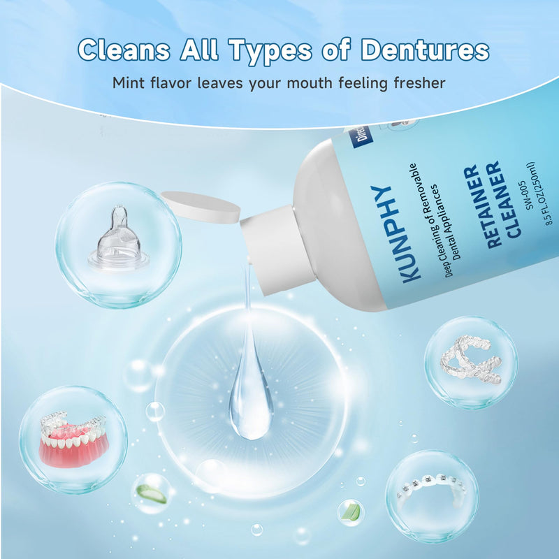 2 Pack Ultrasonic Retainer Cleaner Solution for Sonic Denture Cleaner-Professional Cleaning of Retainers, Invisible Aligners, Mouth Guards, Night Guards, Remove Odors, Discoloration & Stains 8.5oz 250ML*2