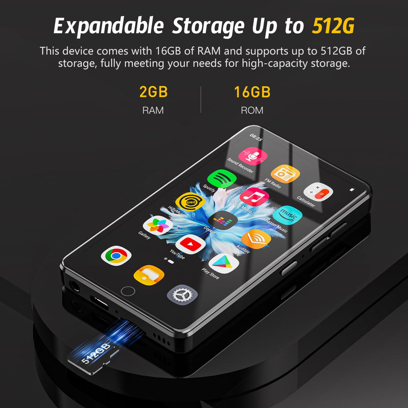 MP3 Player with WiFi & Bluetooth, 4.02” IPS HD Touch Screen, MP4 Player with Speakers, Android Music Player Preloaded with Spotify, Deezer, Play Store Midnight