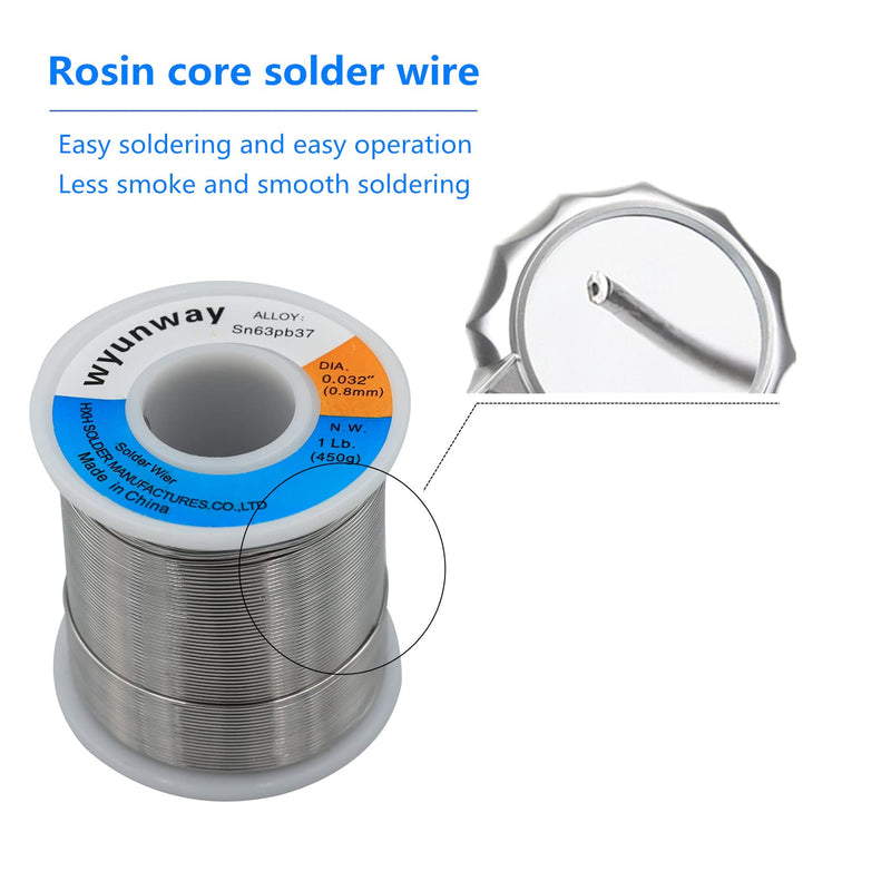 Solder Wire 63/37 Tin/Lead with Flux Rosin Core for Electrical Soldering weight 1Lb(450g) 0.8mm(0.032") 0.8(0.032") 450g(1Lb)