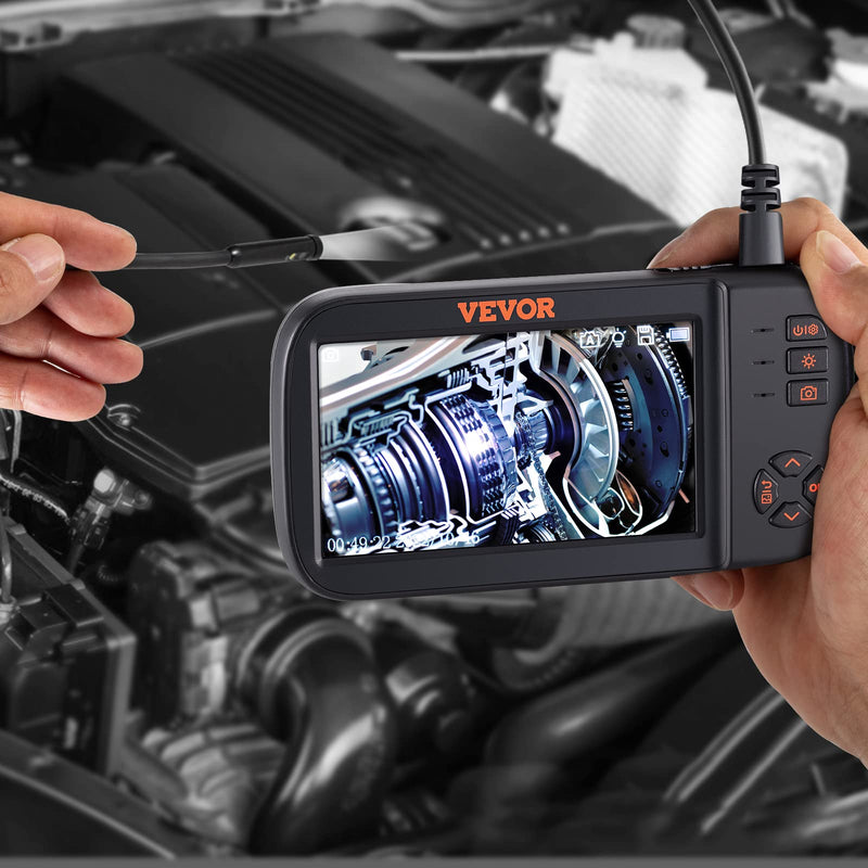 VEVOR Triple Lens Endoscope Camera, 4.5" IPS Screen Borescope Inspection Camera with 1080P Lens, 10 Adjustable Light, 2860 mAh Battery, Waterproof & Oilproof Endoscope for Auto, Wall, Drain Inspection 4.5 inch Screen - 16.5 ft