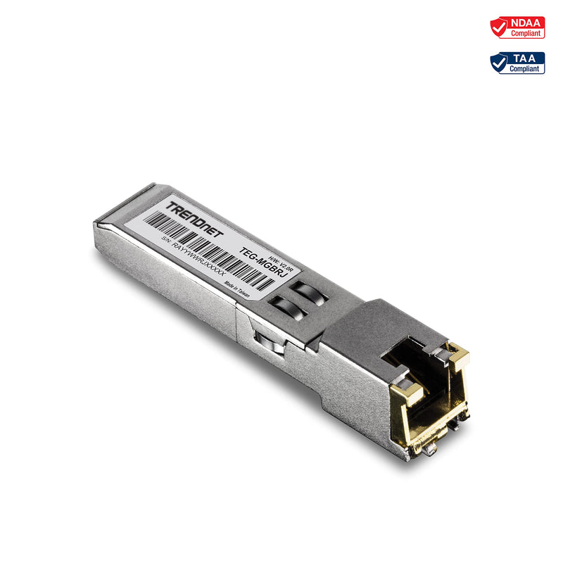 TRENDnet SFP to RJ45 1000BASE-T Copper SFP Module, TEG-MGBRJ, 100m (328 Ft.), RJ45 Connector, Hot Pluggable, Supports Data Rates Up to 1.25Gbps, IEEE 802.3ab Gigabit Ethernet, Lifetime Protection