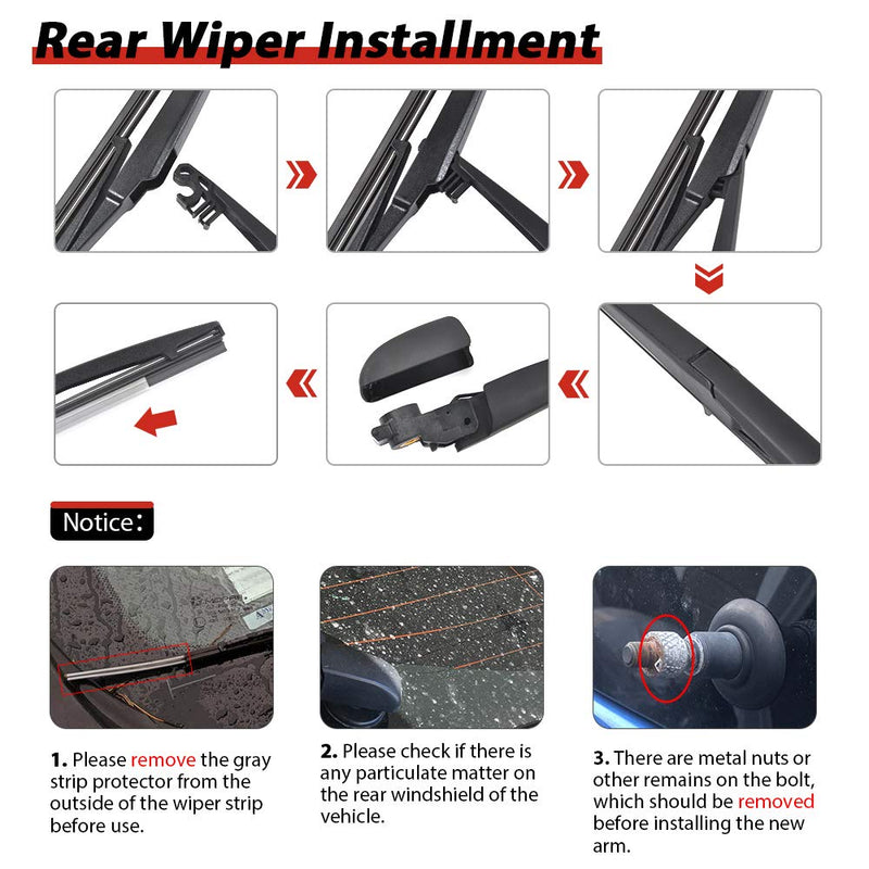 Replacement for 2009-2020 Dodge Journey Vehicles, Rear Windshield Back Wiper Arm Blade Set - OTUAYAUTO Factory OEM Replacement 68040371AA