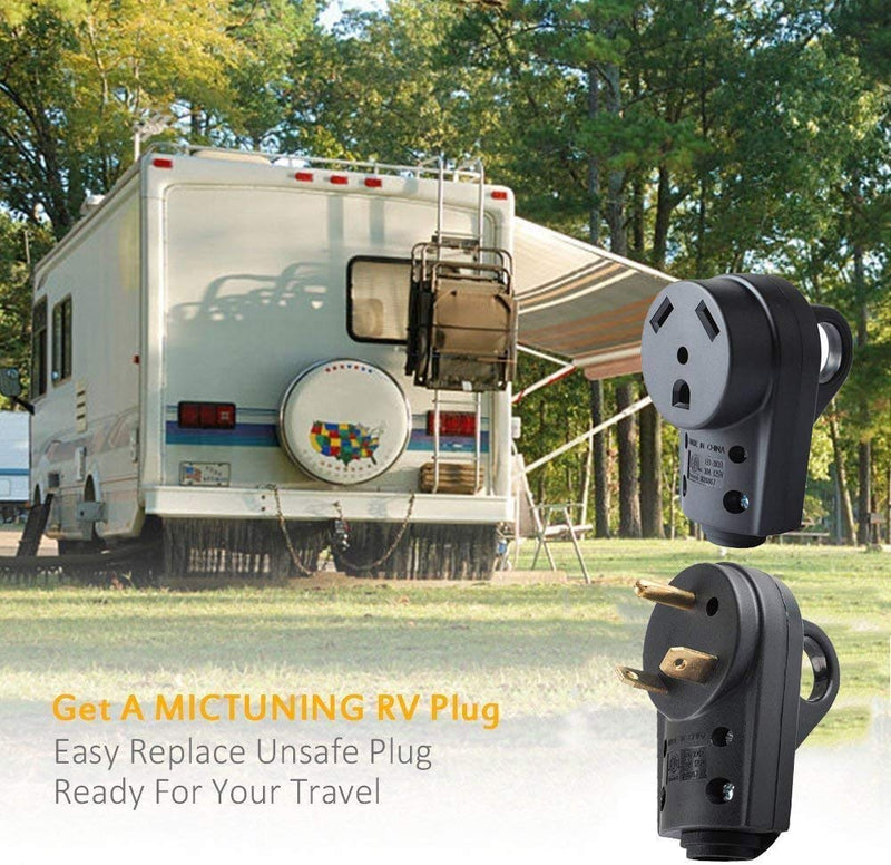 Wadoy 30 Amp RV Plug Male and Female Plug Set {Upgraded } with Handle Receptacle Plug Electrical Plug Adapter 55245 Black