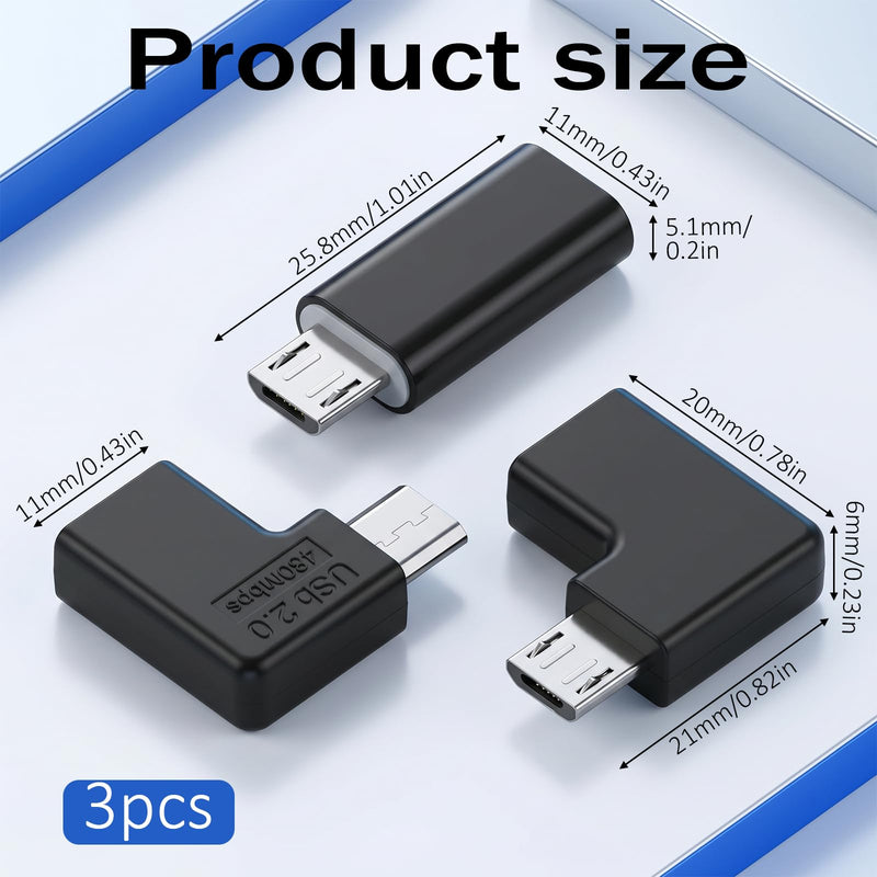 SynHHergyx USB C to Micro USB Adapter 3 Pack USBC to USB Micro Adapter USB-C Type-C Female to USB 2.0 5Pin Male Data Adapters 90 Degree Left & Right Angled Type