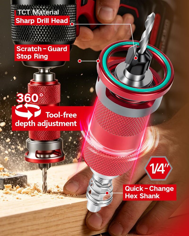 8PCS Upgrade Countersink Drill Bits Set, Quick-Adjust Two Flute TCT Alloy Tapered Counterbore with Adjustable Depth Stop Collar, Wood Countersink Drill Bit with Wrench for Woodworking Plywood MDF DIY 8PCS Quick-Adjust