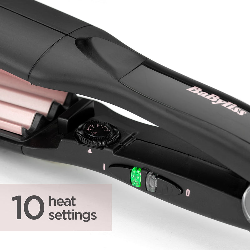 BaByliss Hair Crimper - Tourmaline Ceramic Coated Crimping Iron, 10 Heat Settings up to 210°C, Texture & Volume Styling Tool, Black, 2165CU Gold