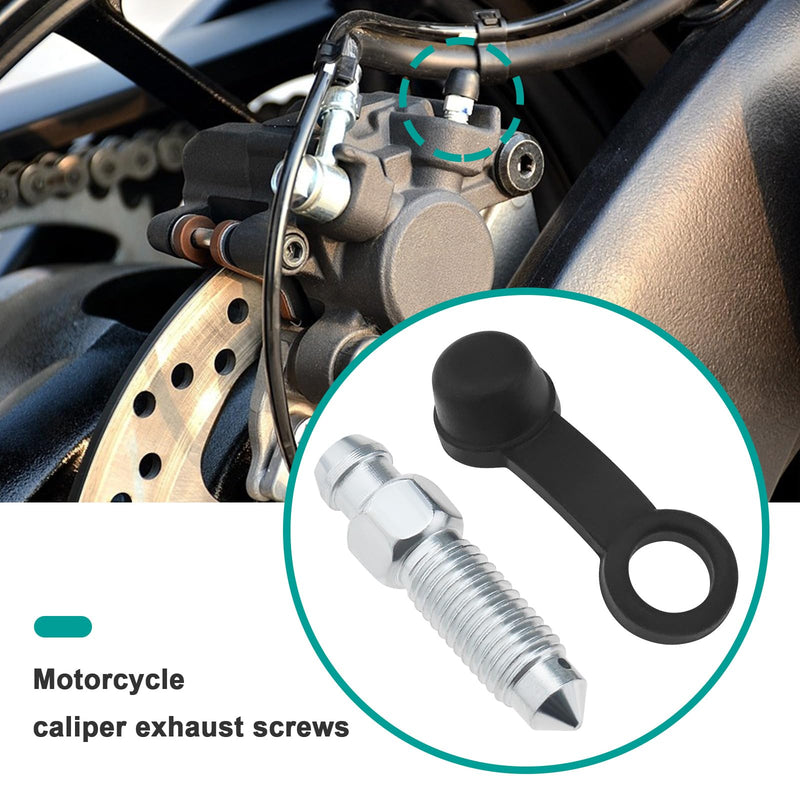 4 Sets Motorcycle Brake Caliper Bleed Screw Bleeding Bleed Nipple Screw M7x1mm with Dust Cap Compatible with Suzuki Compatible with Honda