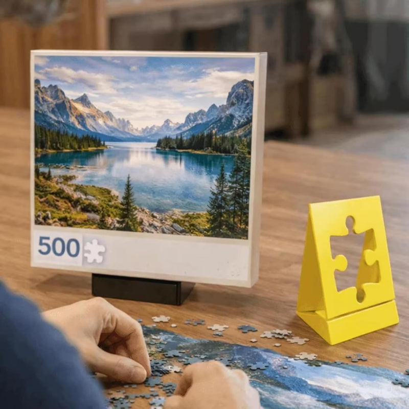 Adjustable Puzzle Easel Stand, Foldable Yellow Display Holder for Tablet Plate Book, Non-Slip Base, Hands-Free (Yellow)