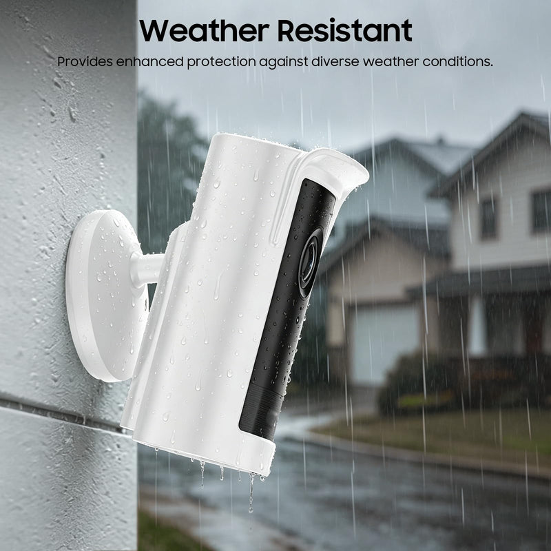 Fintie Silicone Weatherproof Case for Ring Outdoor Cam 4K Pro 2025, White | Weather Resistant Soft Protective Cover, Dustproof Camera Skin, Hat Brim Design, Easy Slip-On Installation