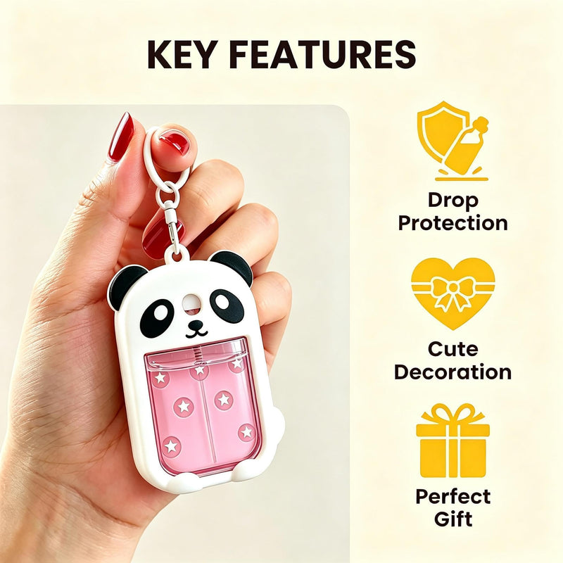 Panda Hand Sanitizer Case, Compatible with Touchland 1 FL OZ Mist | Durable silicone cover, Adjustable lanyard & keychain, Trendy purse charm, Everyday travel commute essential, Gift for her