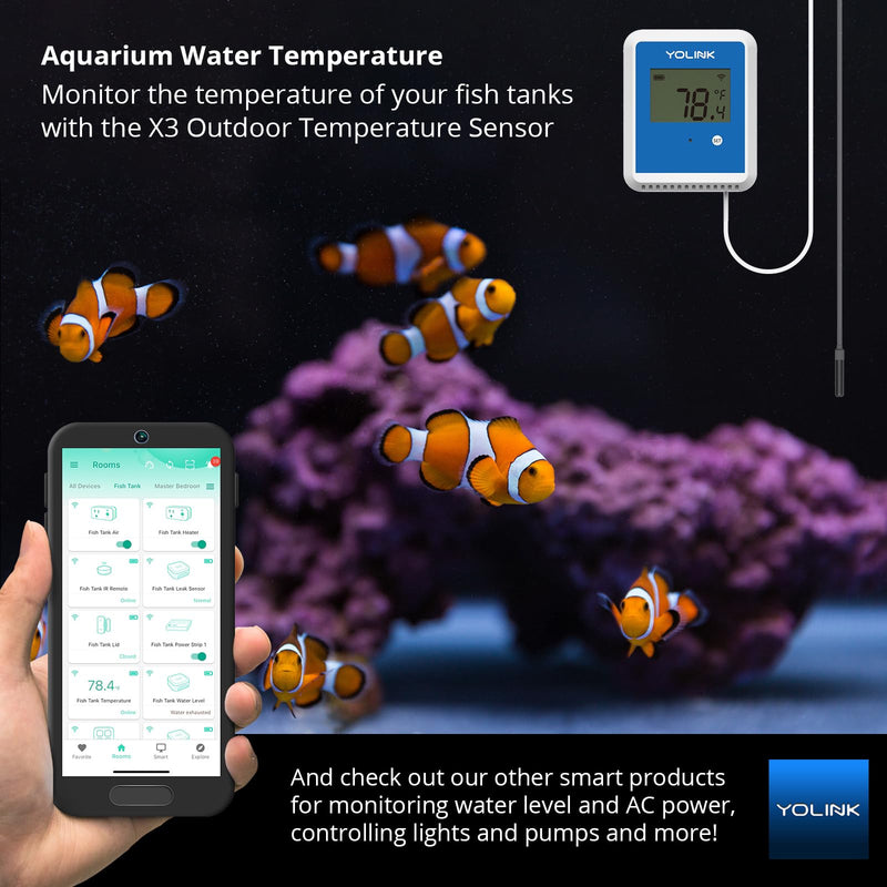 YoLink Smart X3 Version Outdoor Temperature Data Logger with Probe, Thermometer, 1/4 Mile Range, 5+ Years Battery Life, Emails, Text, App Alerts, Alexa, IFTTT. Pool, Hot Tub, Fish Tank. Hub Required! 5-Year Battery Without Hub
