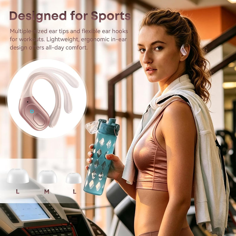 sajawass Wireless Earbuds Bluetooth 5.4 Headphones, IPX7 Waterproof Earphones, Over-Ear Earphones, Noise Canceling Ear Buds with 75hr Playtime, LED Power Display for Sports/Workouts - Rose Gold