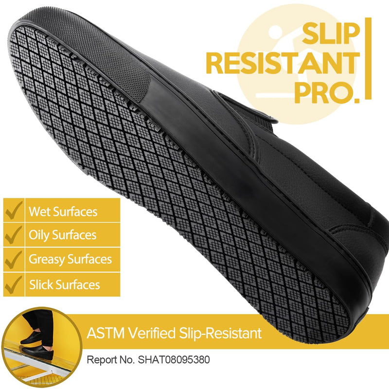 Women's Non-Slip Work Shoes, Waterproof Slip-Resistant (Oil & Water) Leather Sneakers for Food Service, Slip On Restaurant Server Shoes, Comfortable Nursing Shoes, Stain Resistant Chef Shoes for Kitchen 7.5 Black