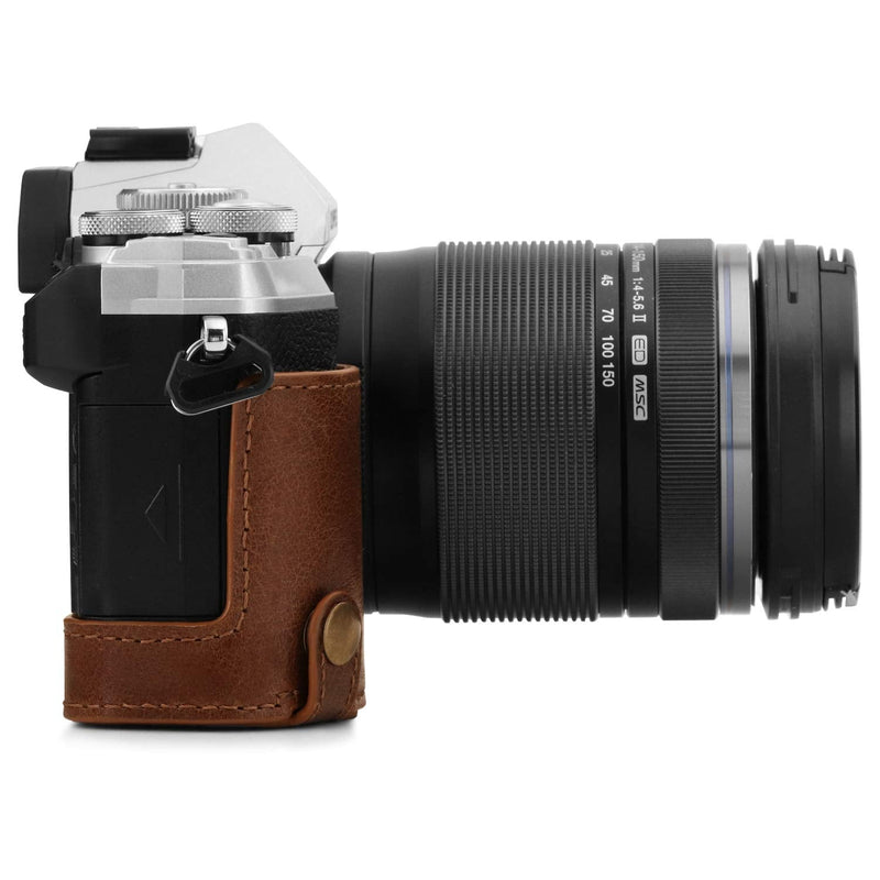 MegaGear MG1865 Ever Ready Genuine Leather Camera Half Case Compatible with Olympus OM-D E-M5 Mark III - Brown