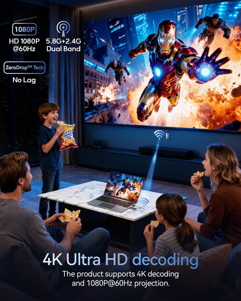 Wireless HDMI Transmitter and Receiver 400FT/120M, LDS Antenna Low-Latency Dual-Band 5.8+2.4G, 4K Decode 10Bit 1.08 Billion Hues Display Video and Audio to Monitor from Projector/TV (Blue) Blue