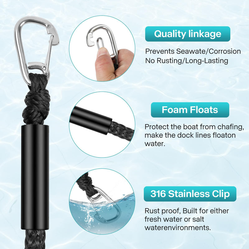 Bungee Dock Lines - Boat Ropes for Docking with 316 Stainless Clips, Built in Snubber,Dock Mooring Lines Rope | Docking Accessories & Boating Gifts for Men (Blue, 2 feet to 2.6 feet) Blue