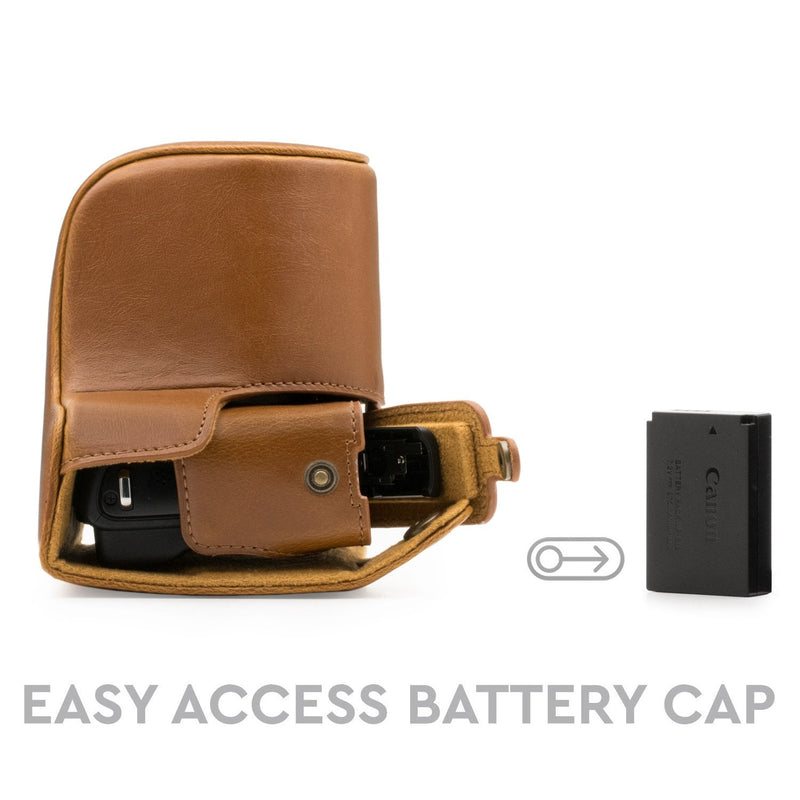 MegaGear Canon EOS M100, M200 (15-45mm) Ever Ready Leather Camera Case and Strap, with Battery Access - Light Brown - MG1327