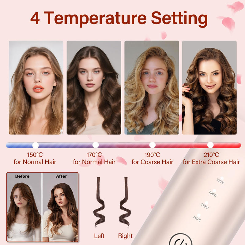 Cordless Curling Pro. Hot Brush Rechargeable for Long Hair | 7000mAh by 4 Heating up to 210°C, Negative Ionic Salon Smooth Tangle-Free Hair Styling in Minutes, for Travel & Home Rose Gold