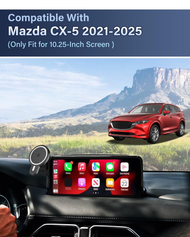 PZK Car Phone Holder for Mazda CX-5 2021-2025 Accessories 10.25-Inch Screen | Magnetic 15W Fast Wireless Charging Car Phone Mount Magsafe with Sunglasses Storage Box 360° Rotation Hands-Free CX5 CX-5 2021-2025 Magsafe+ Wireless Charging