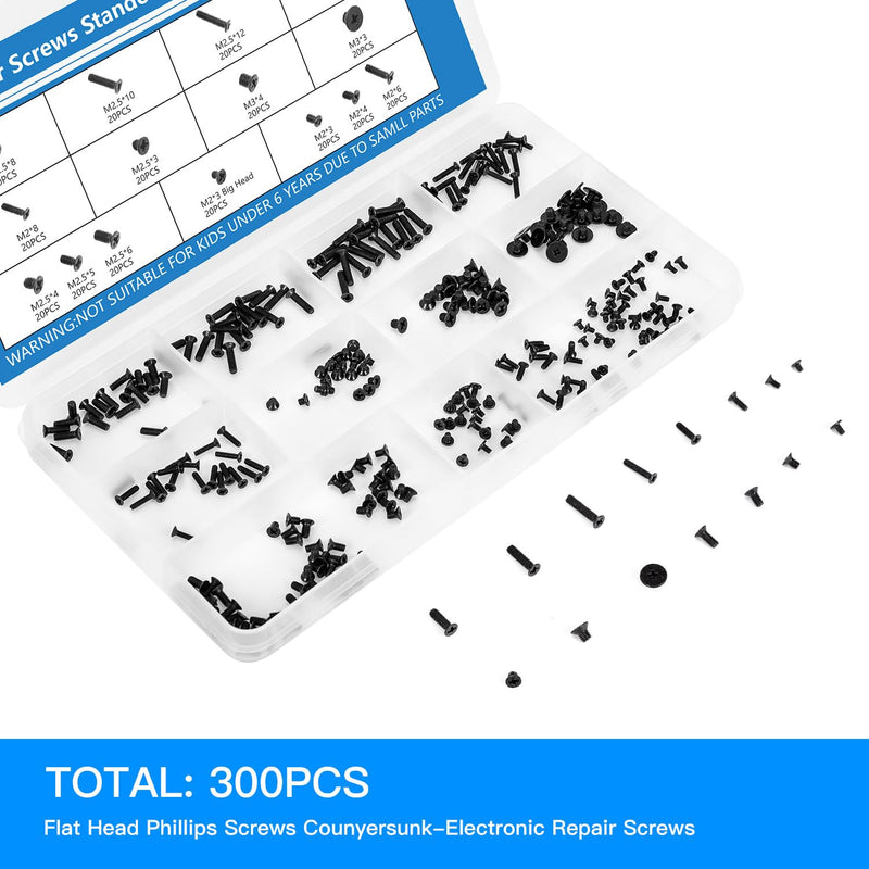 300PCS Computer Notebook Laptop Screws Assortment Kit, 12 Sizes M2.5 M2 M3 Laptop Screws for Lenovo Dell HP Asus Samsung Toshiba Acer SSD HDD SATA Hard Drive Mounting Repair 300PC