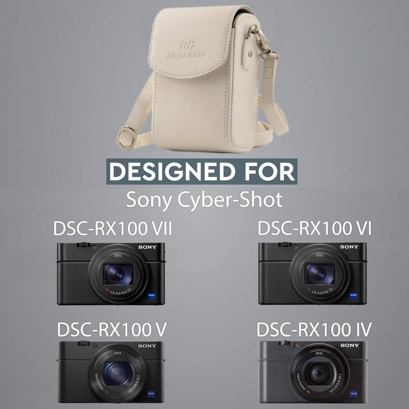 MegaGear MG1559 Leather Camera Case with Strap Compatible with Sony Cyber-Shot DSC-RX100 VI, DSC-RX100 V, DSC-RX100 IV - White