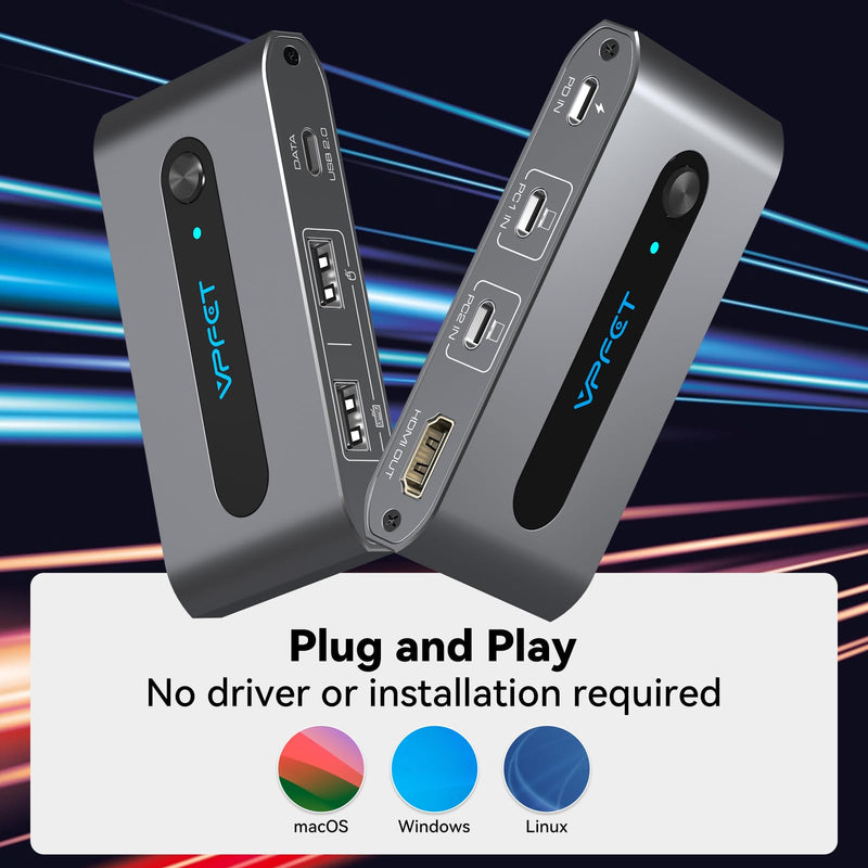 Dual USB C KVM Switch 4K@60Hz HDMI USB C Thunderbolt KVM Switch for 2 Computers 1 Monitor Up to PD 100W Charging with USB Port Mac Windows Laptop