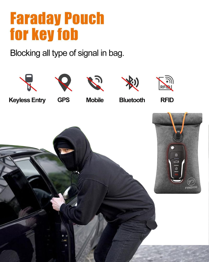 FIREDOG Faraday Pouch for Car Keys and Smartphone, Key Signal Blocking Bag, Cell Phone Keyless Entry Fob Signal Blocking Bag Grey